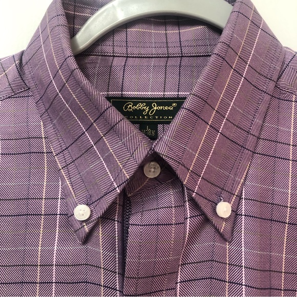 Bobby Jones lavender plaid  shirt size size L woven in Italy 100% cotton EUC - Picture 2 of 9